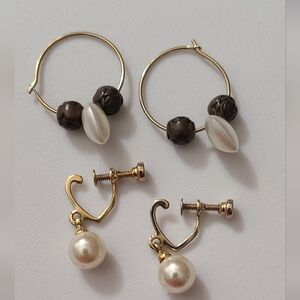 Vintage Set Hearts Earrings Pearls Gold Screw Back And Pierced 2 Sets Vtg Estate